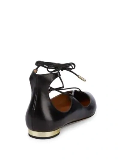 Shop Aquazzura Christie Criss-cross Leather Ankle Tie Flats In Black