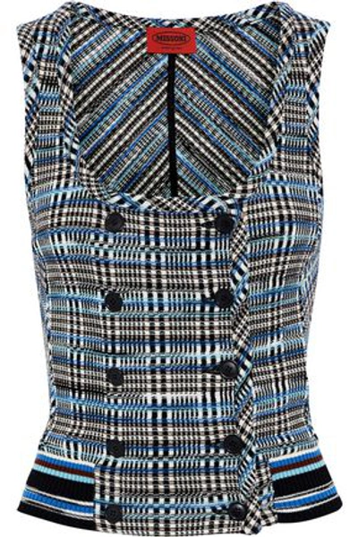 Shop Missoni Woman Double-breasted Crochet-knit Wool-blend Top Blue