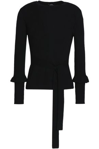 Shop Raoul Woman Ruffle-trimmed Ribbed Wool Top Black
