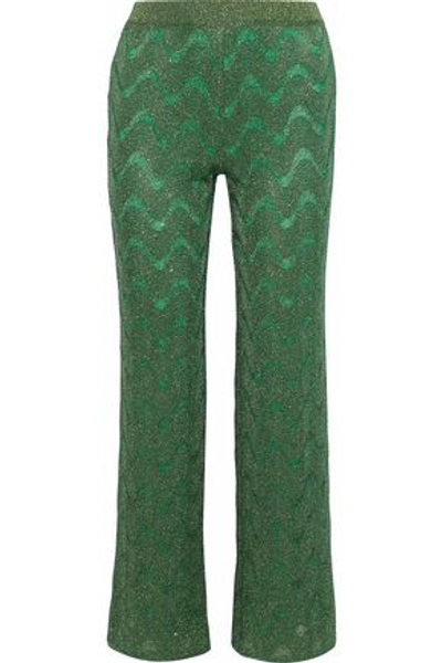 Shop Missoni Woman Metallic Crochet-knit Flared Pants Lime Green