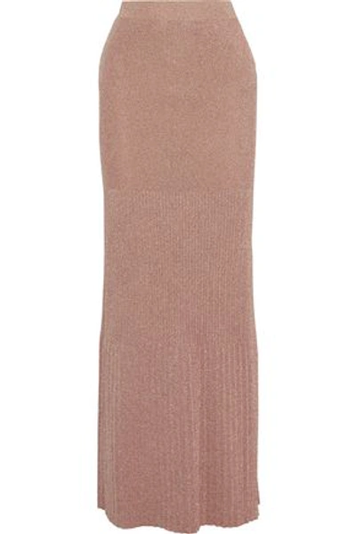 Shop Missoni Woman Pleated Metallic Knitted Maxi Skirt Antique Rose
