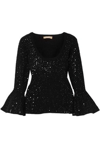 Shop Michael Kors Collection Woman Embellished Stretch-knit Top Black