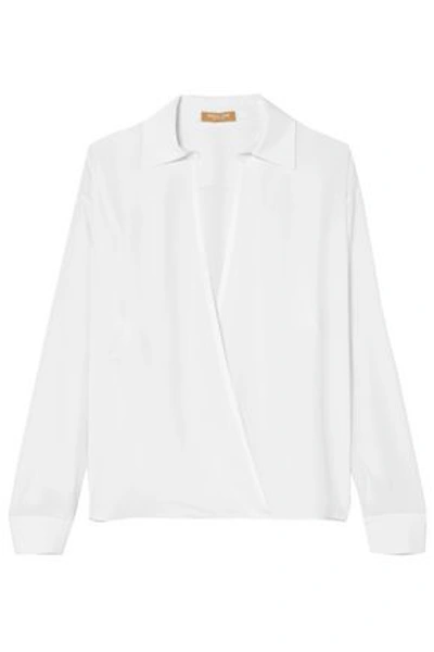 Shop Michael Kors Wrap-effect Silk Crepe De Chine Top In White