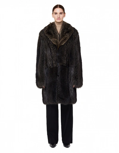 Shop Yves Salomon Fox Fur Trimmed Raccoon Coat In Grey