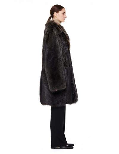 Shop Yves Salomon Fox Fur Trimmed Raccoon Coat In Grey