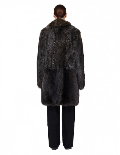 Shop Yves Salomon Fox Fur Trimmed Raccoon Coat In Grey