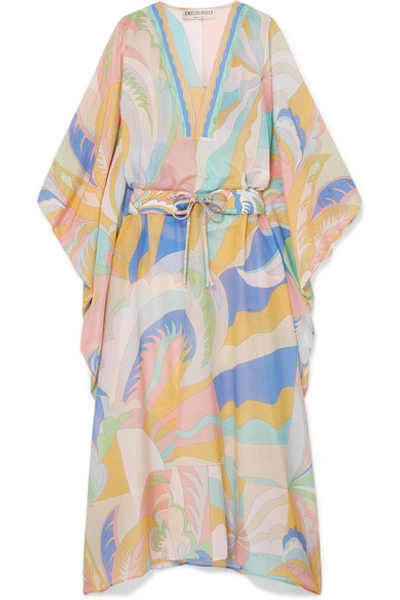 Shop Emilio Pucci Printed Cotton And Silk-blend Voile Kaftan In Pastel Yellow