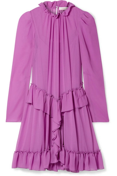 Shop See By Chloé Ruffled Georgette Mini Dress In Violet