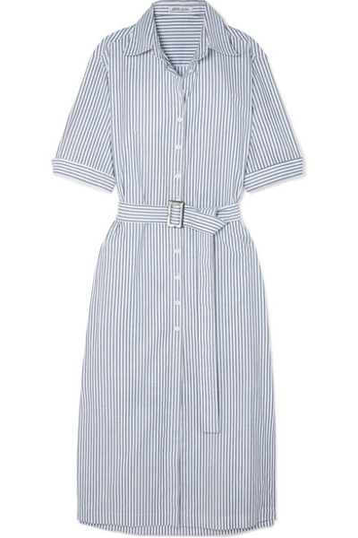 Shop Anna Quan Zola Belted Striped Cotton Midi Dress In Navy