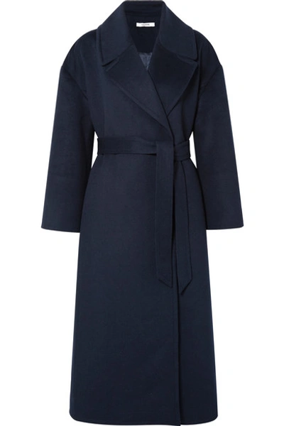 Shop Ganni Brushed Wool-blend Coat In Midnight Blue