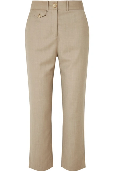 Shop Anna Quan Roxy Cropped Wool-blend Straight-leg Pants In Beige