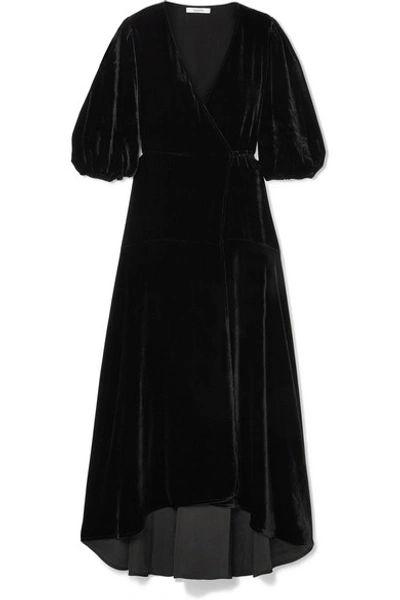 Shop Ganni Velvet Wrap Dress In Black