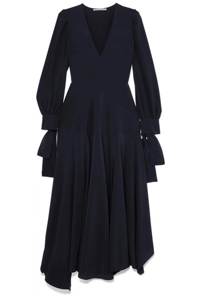 Shop Stella Mccartney Asymmetric Bow-detailed Silk Crepe De Chine Maxi Dress In Navy