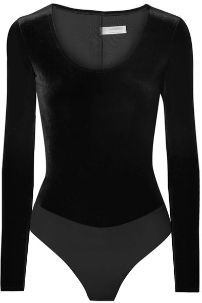 Shop Commando Velvet And Stretch-jersey Bodysuit In Black