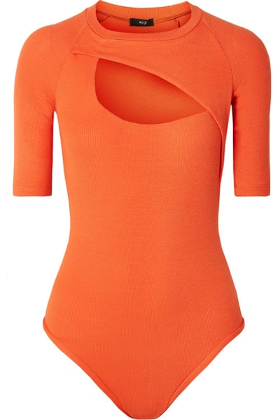 Shop Alix Sloan Cutout Ribbed Stretch-modal Thong Bodysuit In Orange