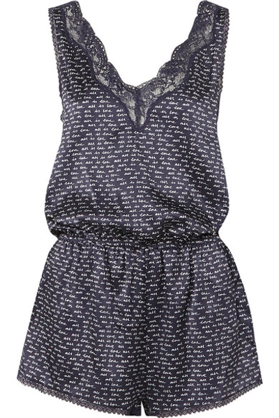 Shop Stella Mccartney Ellie Leaping Printed Stretch Silk-charmeuse Playsuit In Navy