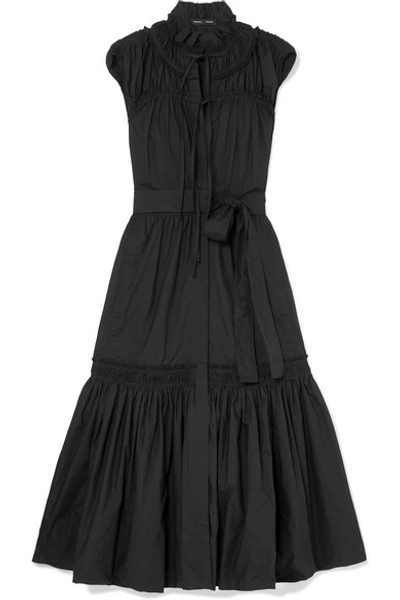 Shop Proenza Schouler Ruffled Tiered Cotton-poplin Dress In Black