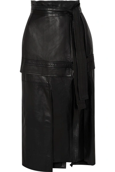 Shop 3.1 Phillip Lim Belted Leather Midi Skirt In Black