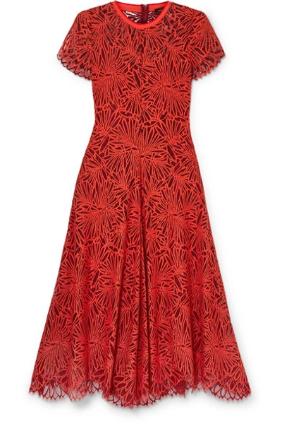 Shop Proenza Schouler Lace Midi Dress In Red