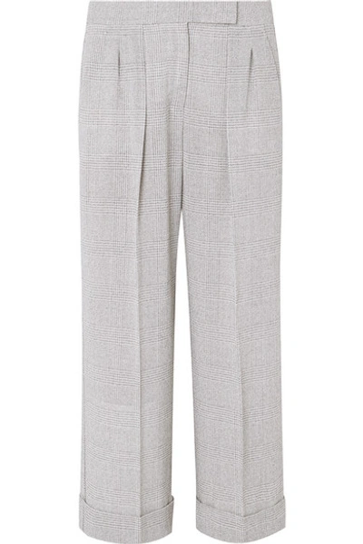 Shop Max Mara Dax Cropped Prince Of Wales Checked Wool Wide-leg Pants In Gray