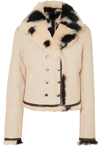Shop Chloé Reversible Double-breasted Shearling Jacket In Ivory