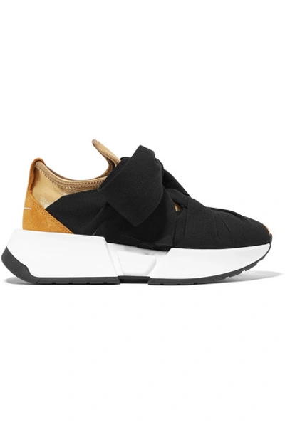 Shop Mm6 Maison Margiela Suede-trimmed Stretch-knit And Canvas Sneakers