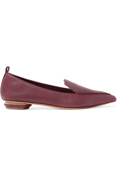 Shop Nicholas Kirkwood Beya Textured-leather Point-toe Flats In Burgundy