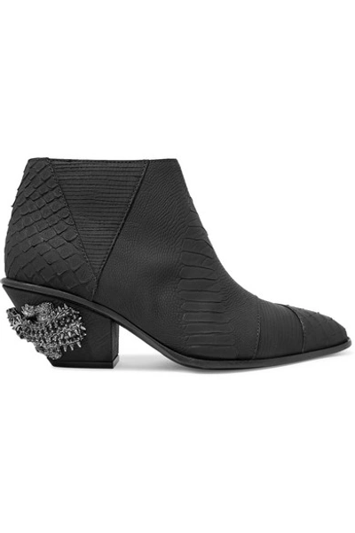 Shop Giuseppe Zanotti Guns Embellished Croc-effect Leather Ankle Boots In Black