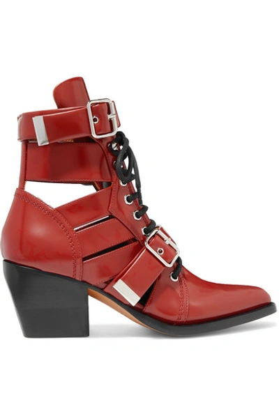 Shop Chloé Rylee Cutout Leather Ankle Boots In Red