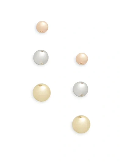 Shop Saks Fifth Avenue Set Of 3 14k Tri-tone Gold Ball Earrings