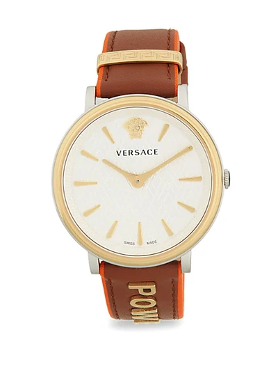 Shop Versace Logo Stainless Steel & Leather-strap Watch