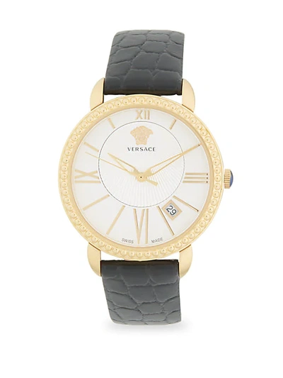 Shop Versace Logo Stainless Steel & Leather-strap Watch