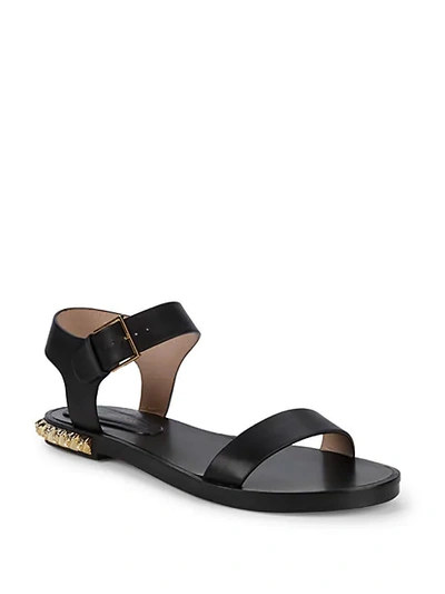 Shop Stuart Weitzman Rosewood Embellished Leather Flat Sandals