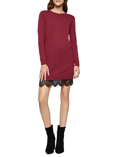 Shop Bcbgeneration Lace-trimmed Sweater Dress In Heather Grey