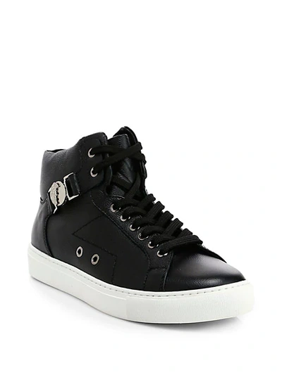 Shop Versace Leather High-top Sneakers