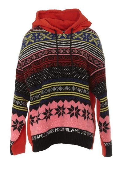 Shop Msgm Patterned Front Hoodie In Multi