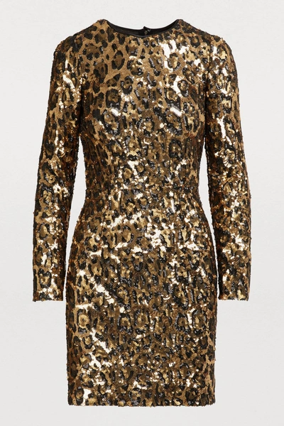 Shop Dolce & Gabbana Short Sequined Dress In Sequins Leo