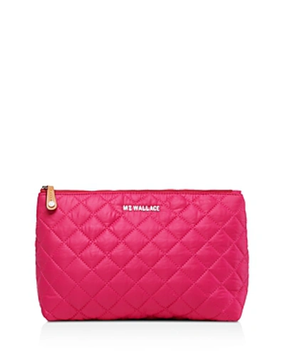 Shop Mz Wallace Zoey Nylon Cosmetic Case In Bright Pink/silver