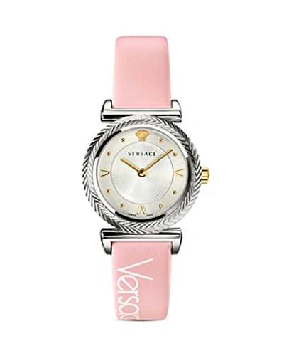 Shop Versace V-motif Vintage Logo Watch, 35mm In Silver/pink