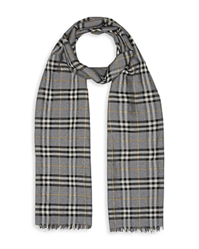 Shop Burberry Vintage Check Metallic Gauze Scarf In Pewter Gray