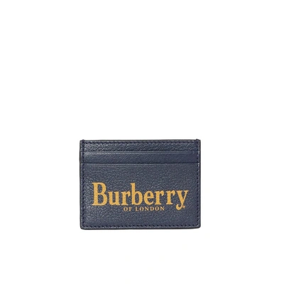 Shop Burberry Logo Print Leather Card Case In Storm Blue/antq Grn