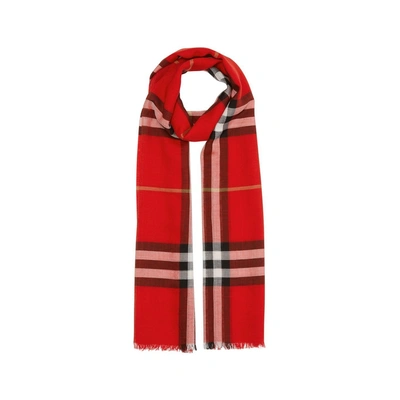 Shop Burberry Lightweight Check Wool Silk Scarf