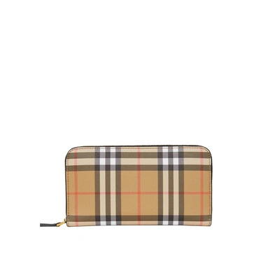 Shop Burberry Vintage Check And Leather Ziparound Wallet