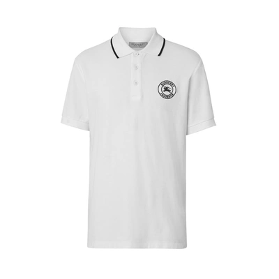 Shop Burberry Embroidered Logo Cotton Pique Polo Shirt In White