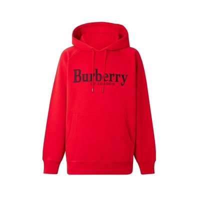 Shop Burberry Embroidered Logo Jersey Hoodie In Bright Red