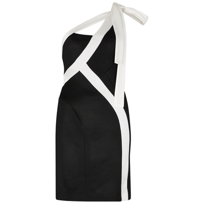 Shop Galvan Laced Monochome Jersey Mini Dress In Black And White