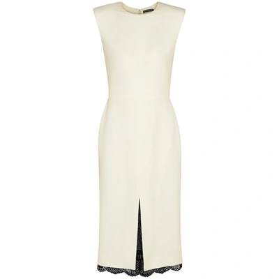 Shop Alexander Mcqueen Ivory Lace-trimmed Wool-blend Midi Dress