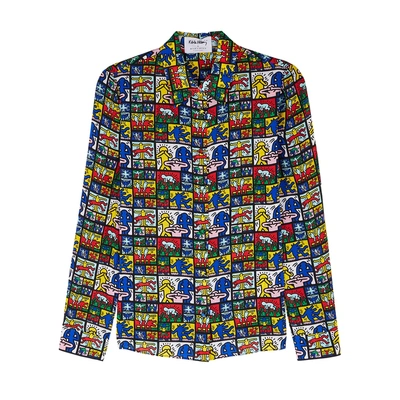 Shop Alice And Olivia Keith Haring X Ao Willa Printed Silk Shirt In Multicoloured