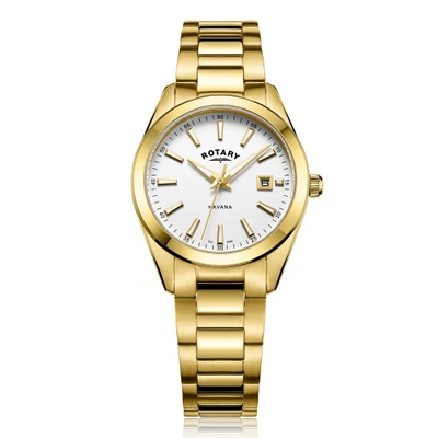 Shop Rotary Watches Men S Havana 31mm Gold White Stainless Steel Watch