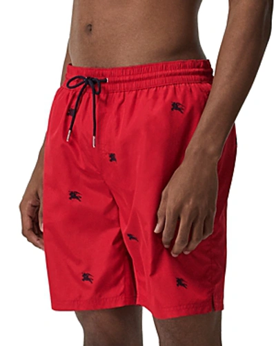 Shop Burberry Guildes Embroidered Logo Swim Trunks In Parade Red